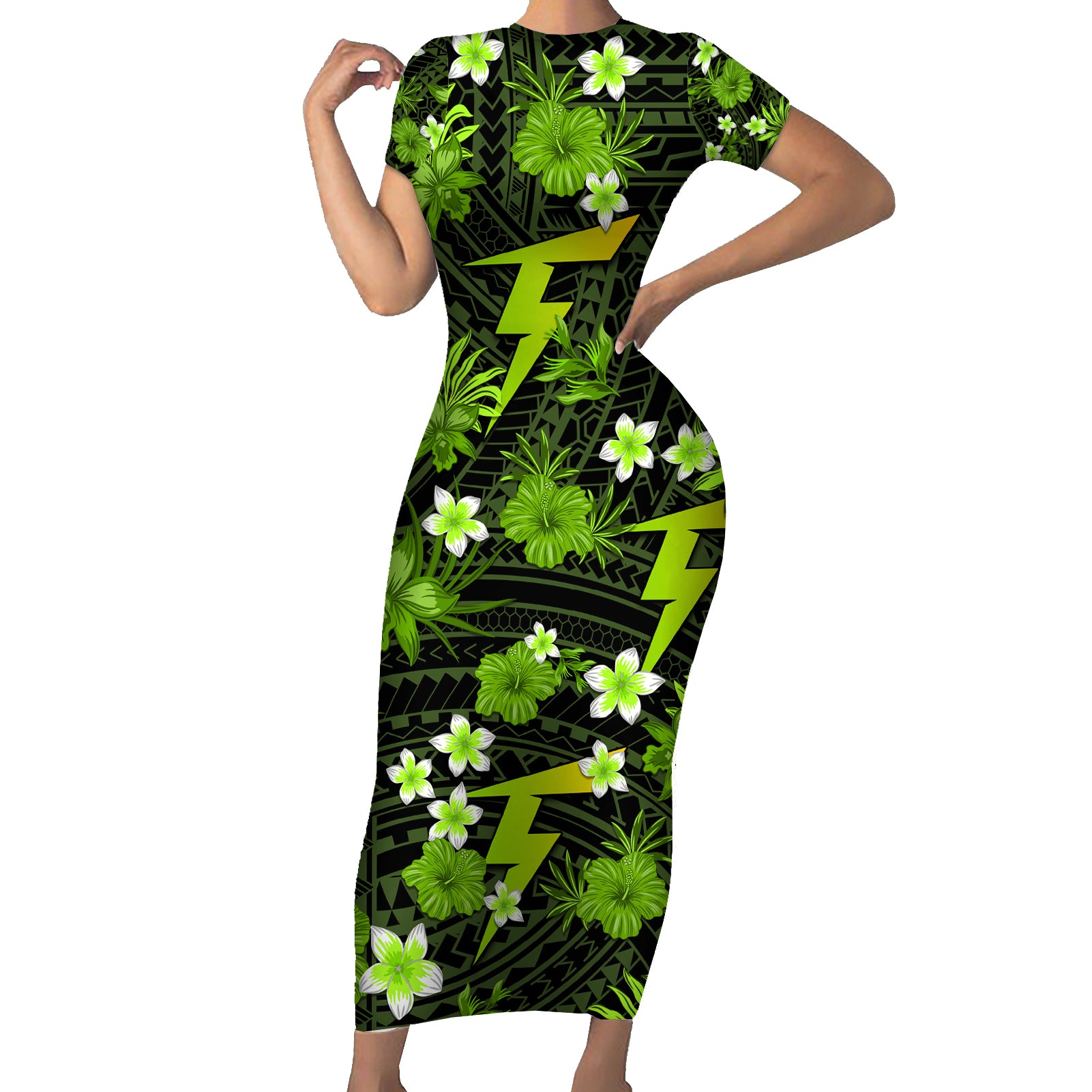 australian-thunder-cricket-family-matching-short-sleeve-bodycon-dress-and-hawaiian-shirt-baeuty-pacific-hibiscus-and-polynesian-pattern