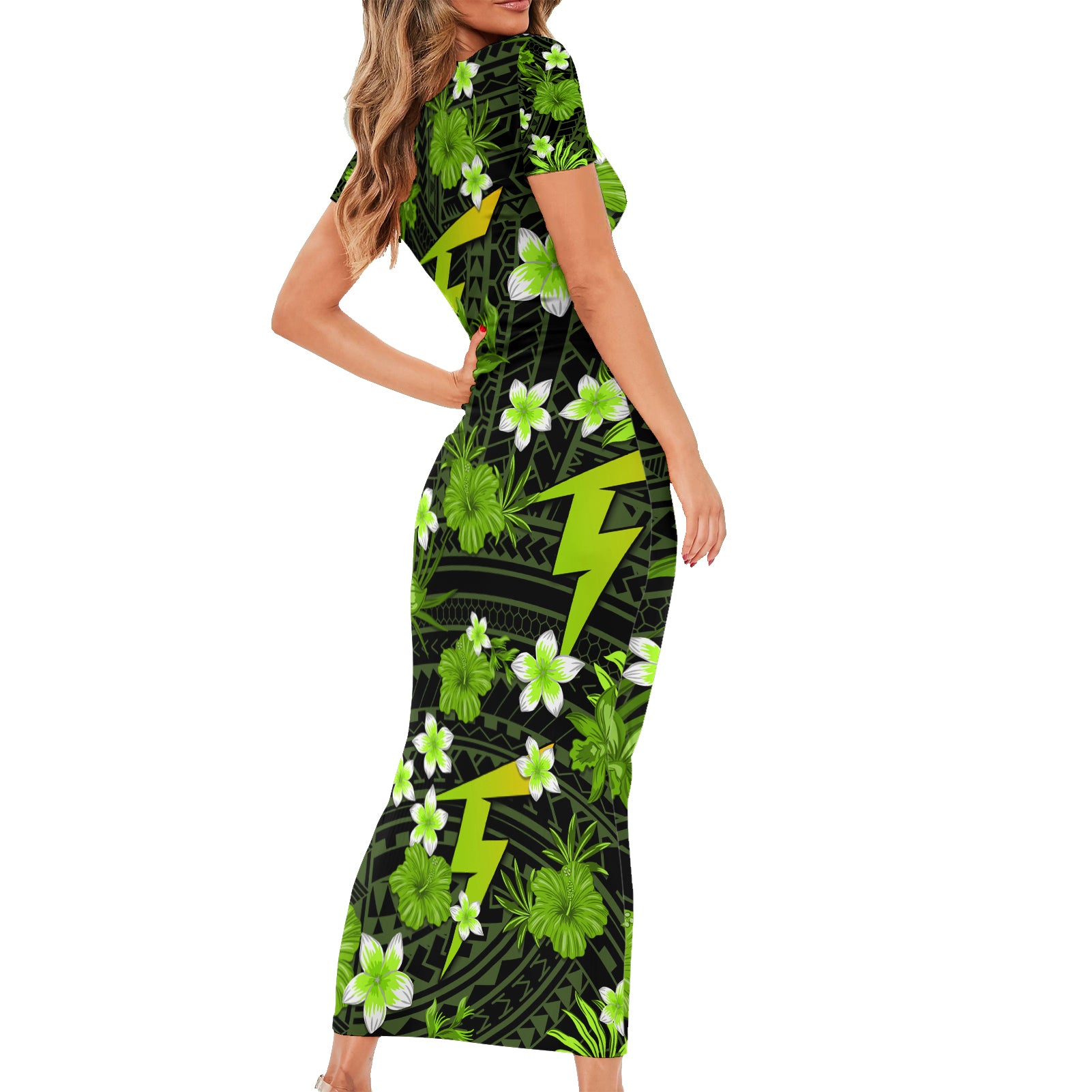 australian-thunder-cricket-family-matching-short-sleeve-bodycon-dress-and-hawaiian-shirt-baeuty-pacific-hibiscus-and-polynesian-pattern