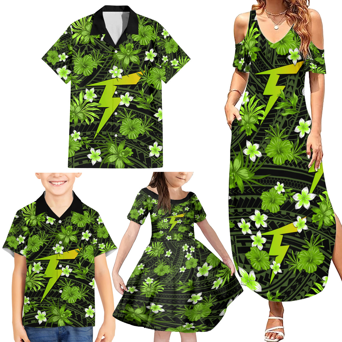 australian-thunder-cricket-family-matching-summer-maxi-dress-and-hawaiian-shirt-baeuty-pacific-hibiscus-and-polynesian-pattern