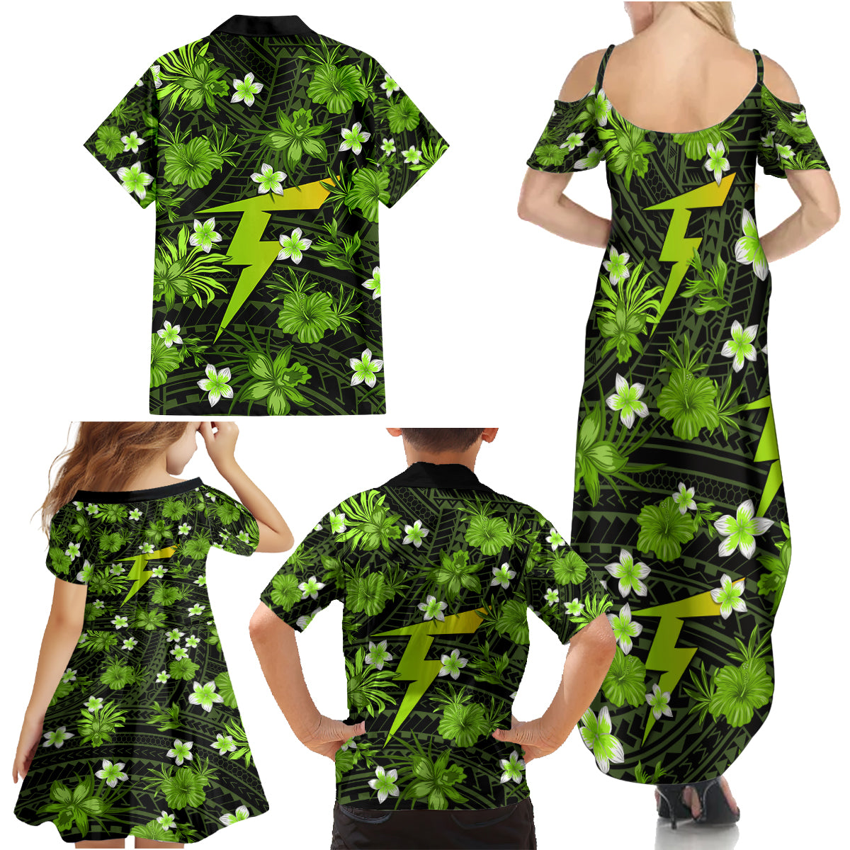 australian-thunder-cricket-family-matching-summer-maxi-dress-and-hawaiian-shirt-baeuty-pacific-hibiscus-and-polynesian-pattern