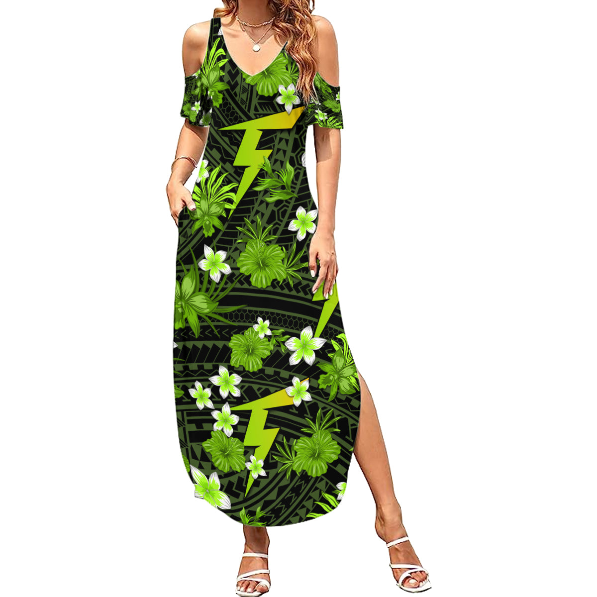 australian-thunder-cricket-family-matching-summer-maxi-dress-and-hawaiian-shirt-baeuty-pacific-hibiscus-and-polynesian-pattern