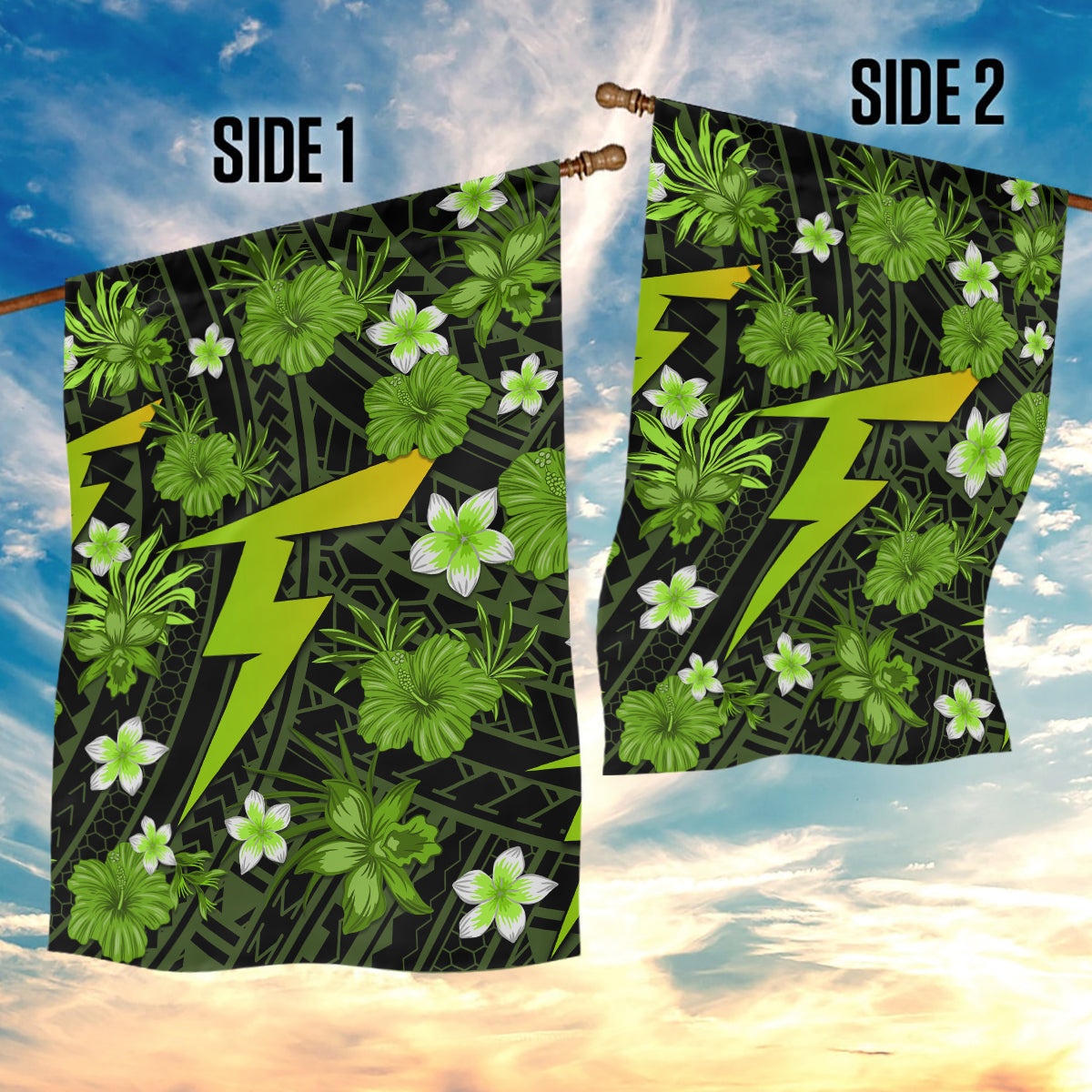 Australian Thunder Cricket Garden Flag Baeuty Pacific Hibiscus and Polynesian Pattern - Vibe Hoodie Shop