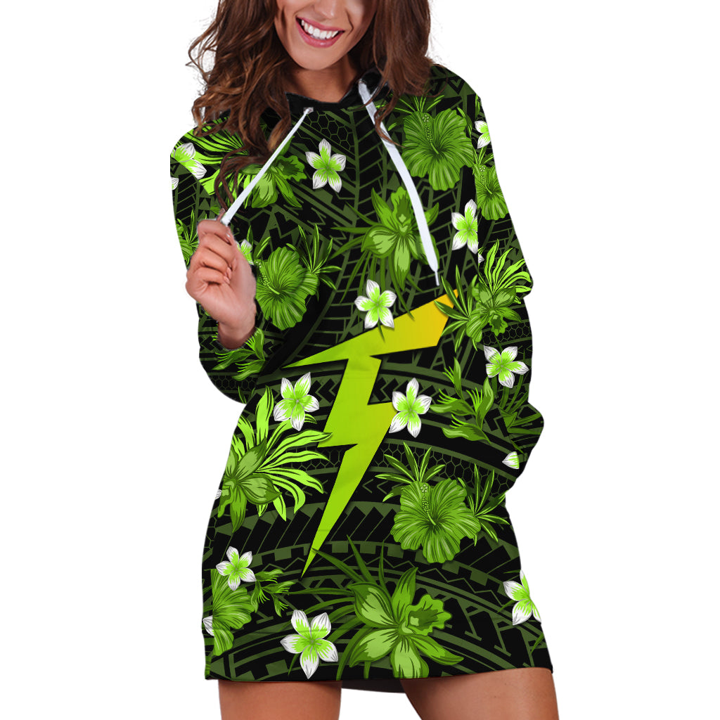 Australian Thunder Cricket Hoodie Dress Baeuty Pacific Hibiscus and Polynesian Pattern - Vibe Hoodie Shop