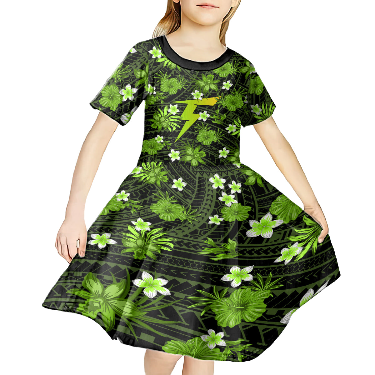 Australian Thunder Cricket Kid Short Sleeve Dress Baeuty Pacific Hibiscus and Polynesian Pattern - Vibe Hoodie Shop