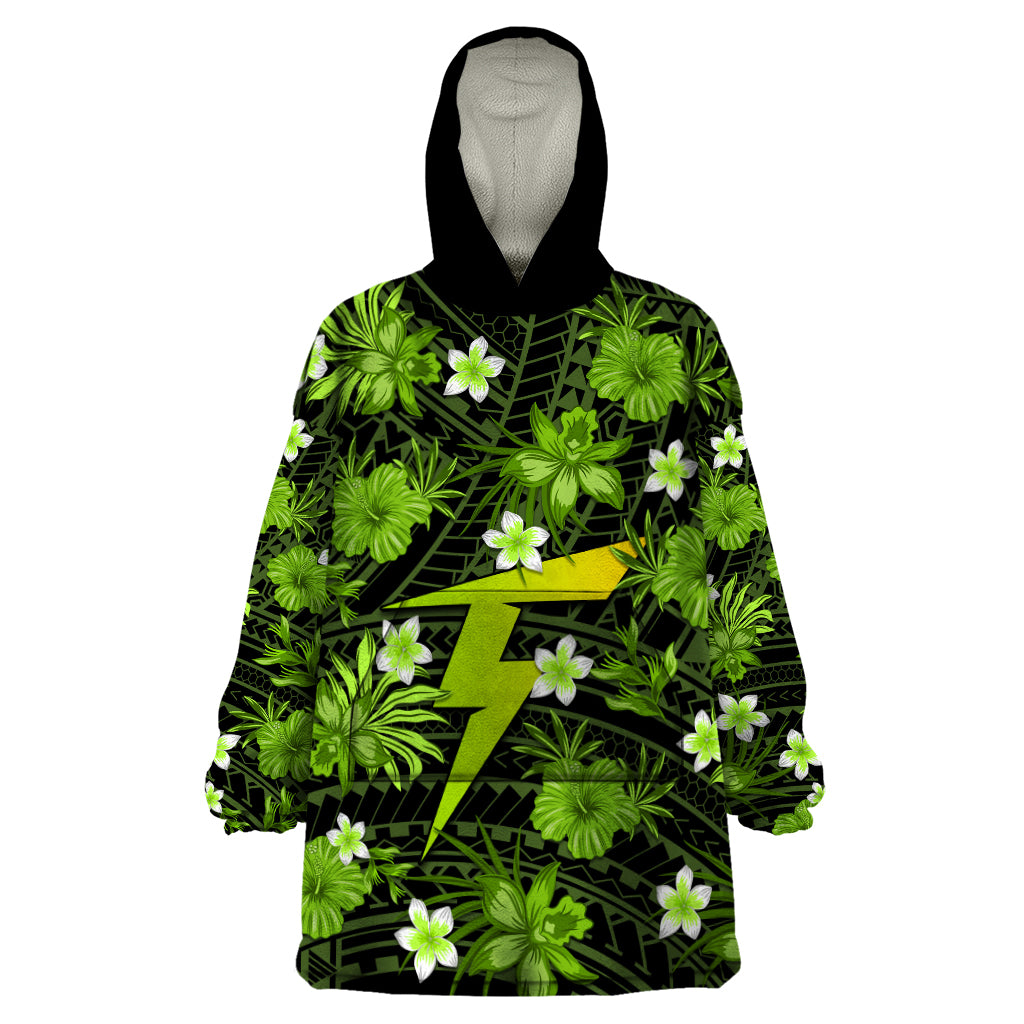 Australian Thunder Cricket Wearable Blanket Hoodie Baeuty Pacific Hibiscus and Polynesian Pattern - Vibe Hoodie Shop