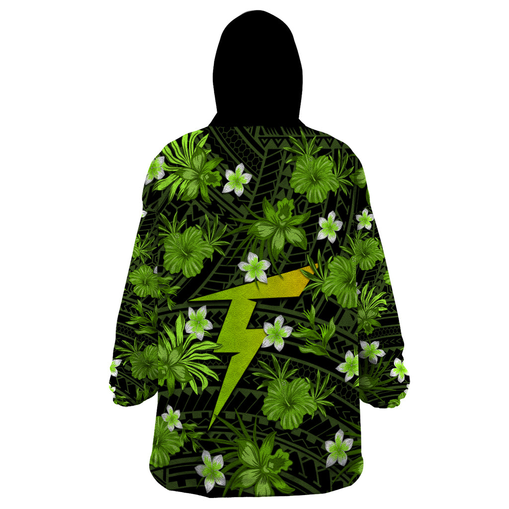 Australian Thunder Cricket Wearable Blanket Hoodie Baeuty Pacific Hibiscus and Polynesian Pattern - Vibe Hoodie Shop