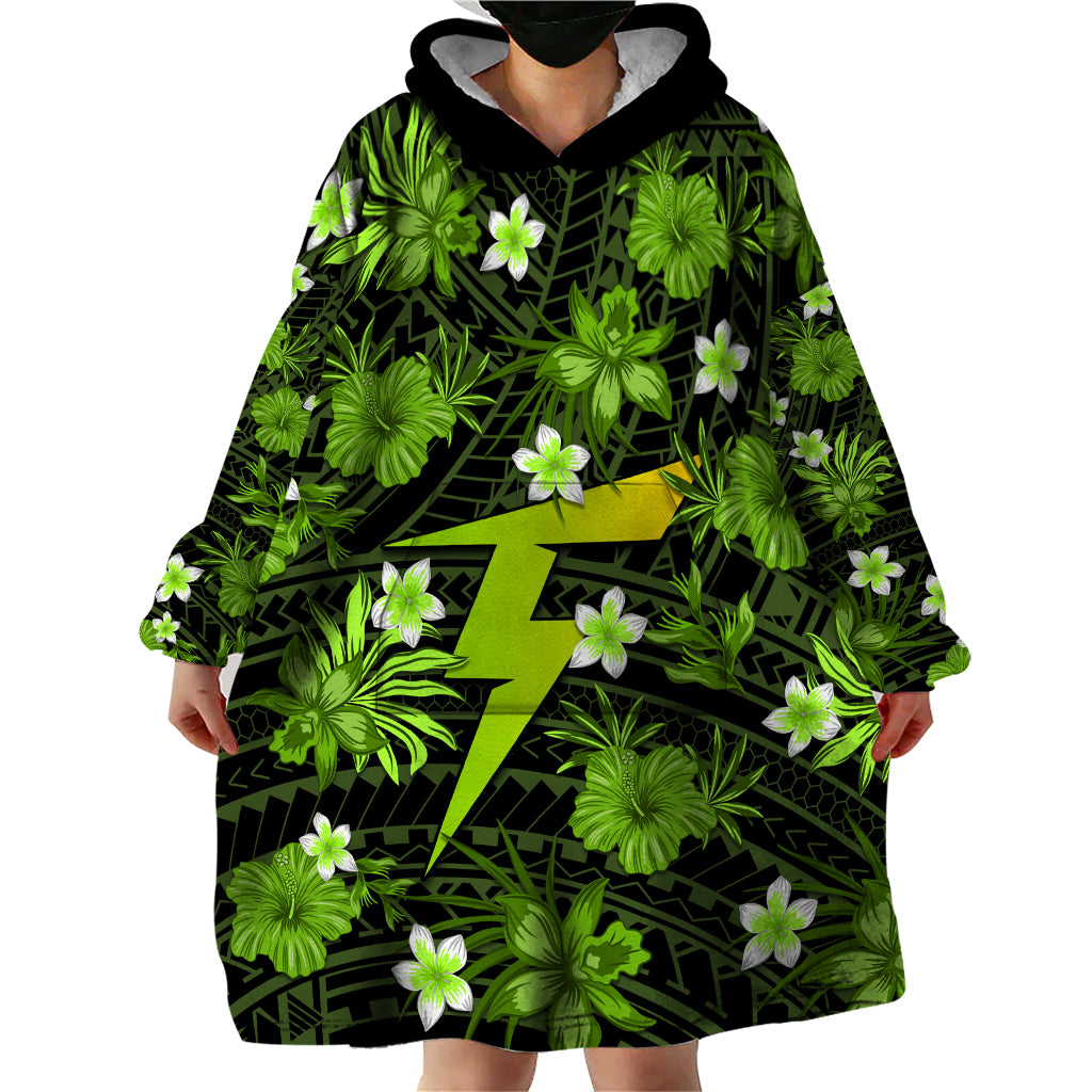 Australian Thunder Cricket Wearable Blanket Hoodie Baeuty Pacific Hibiscus and Polynesian Pattern - Vibe Hoodie Shop