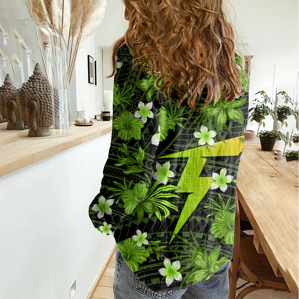 Australian Thunder Cricket Women Casual Shirt Baeuty Pacific Hibiscus and Polynesian Pattern - Vibe Hoodie Shop