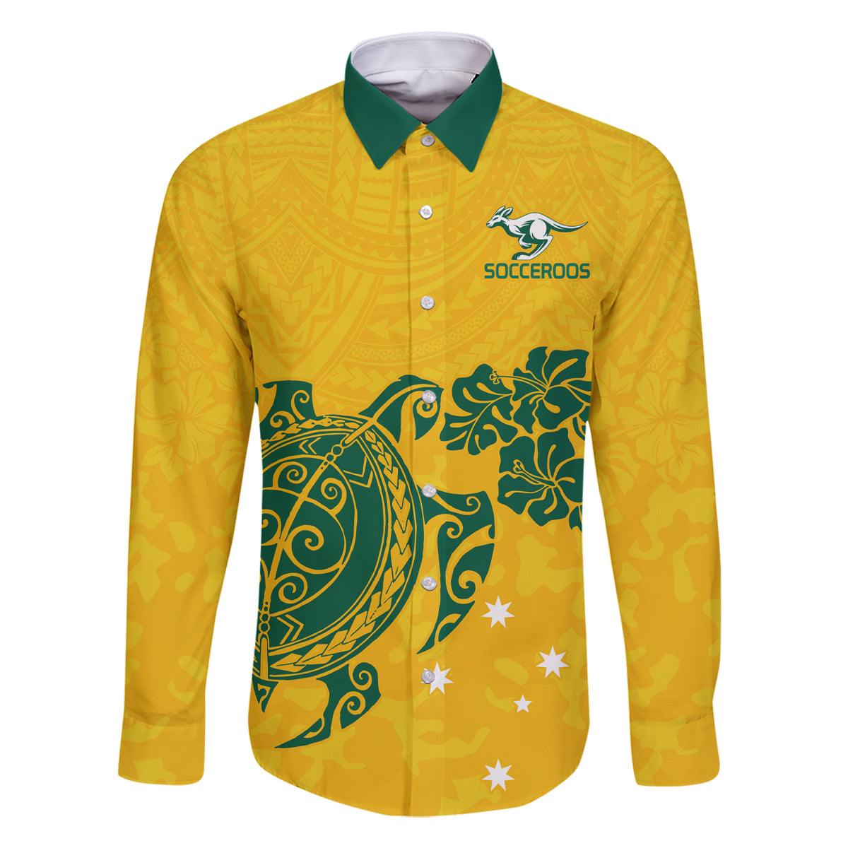 custom-australia-soccer-family-matching-long-sleeve-bodycon-dress-and-hawaiian-shirt-socceroos-hibiscus-and-turtle-with-polynesian-pattern