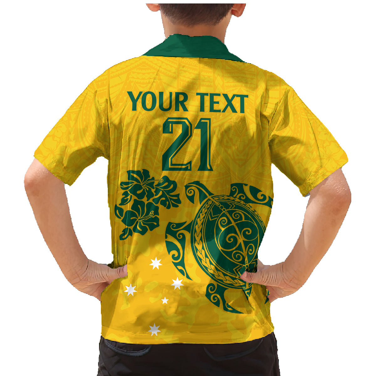 custom-australia-soccer-family-matching-mermaid-dress-and-hawaiian-shirt-socceroos-hibiscus-and-turtle-with-polynesian-pattern