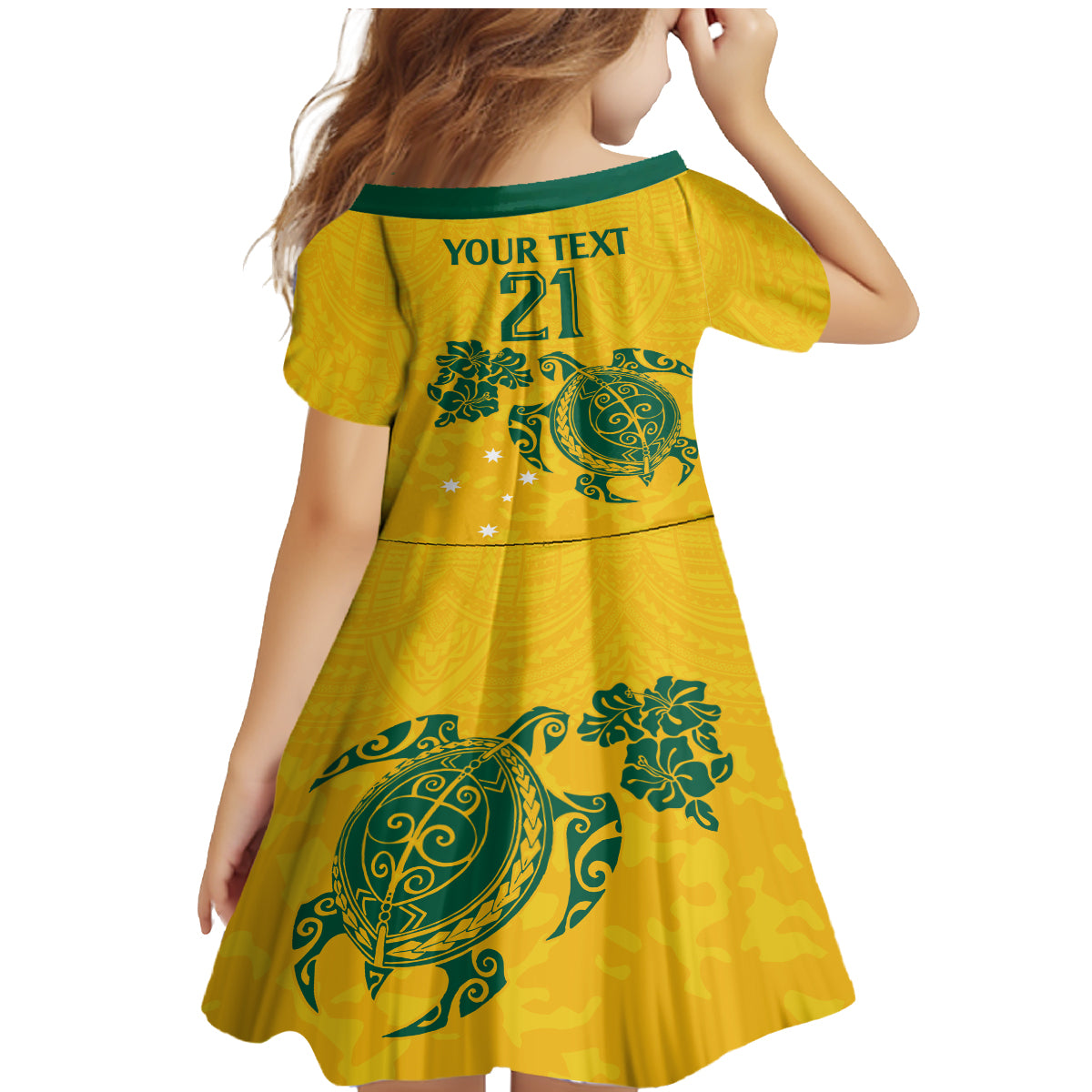 custom-australia-soccer-family-matching-mermaid-dress-and-hawaiian-shirt-socceroos-hibiscus-and-turtle-with-polynesian-pattern