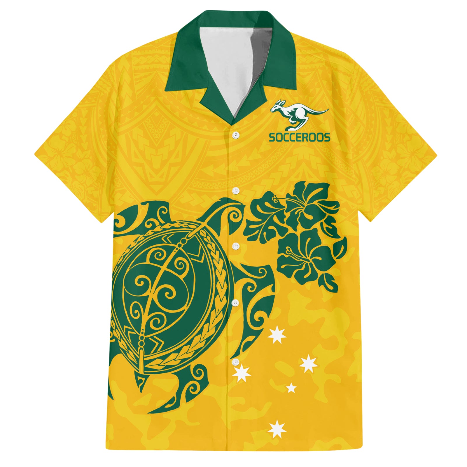 Custom Australia Soccer Hawaiian Shirt Socceroos Hibiscus and Turtle With Polynesian Pattern - Vibe Hoodie Shop