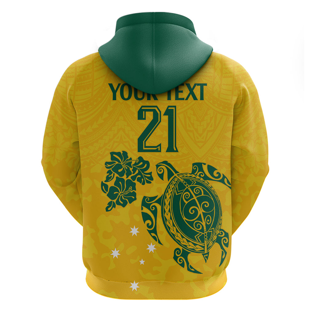 Custom Australia Soccer Hoodie Socceroos Hibiscus and Turtle With Polynesian Pattern LT9 - Vibe Hoodie Shop