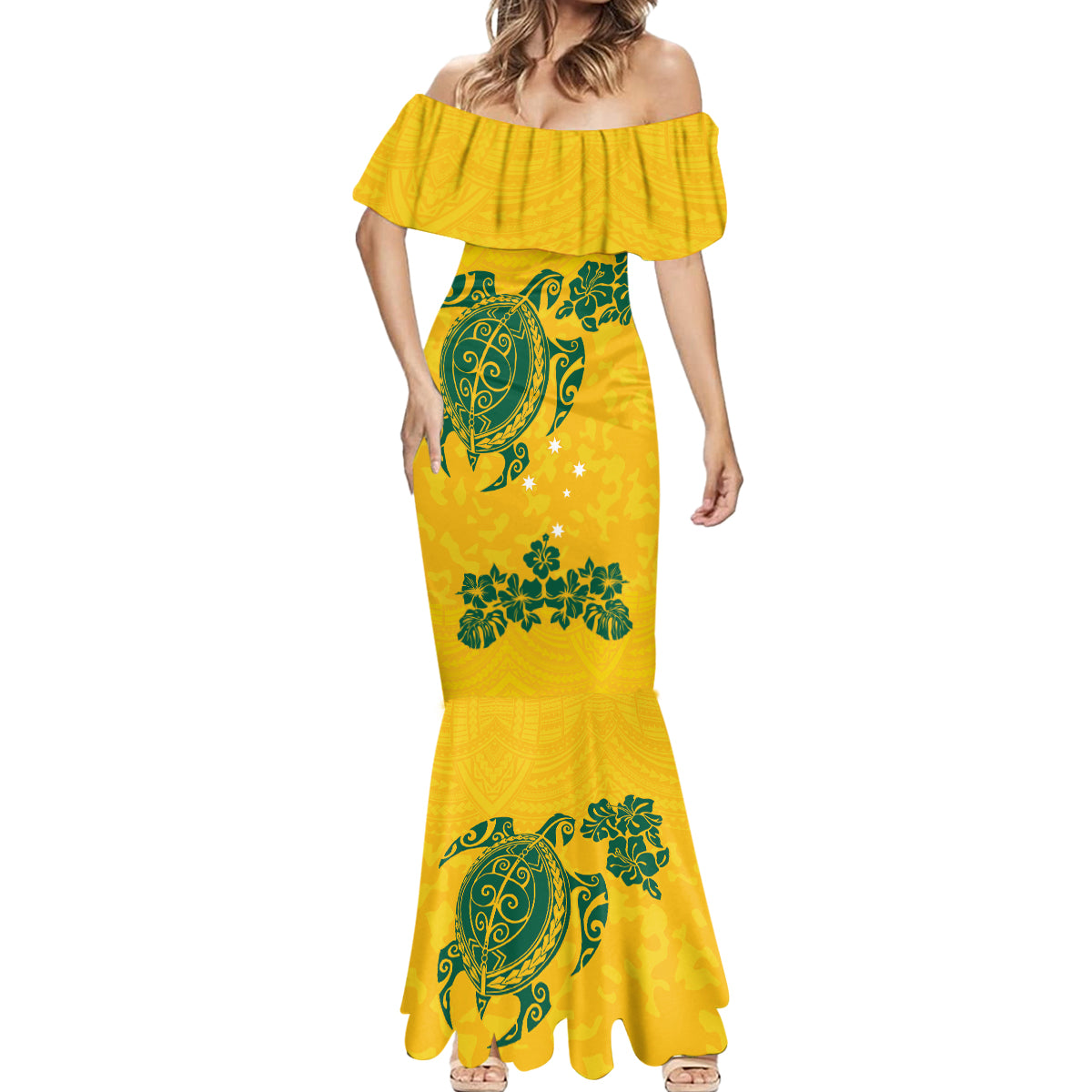 custom-australia-soccer-mermaid-dress-socceroos-hibiscus-and-turtle-with-polynesian-pattern