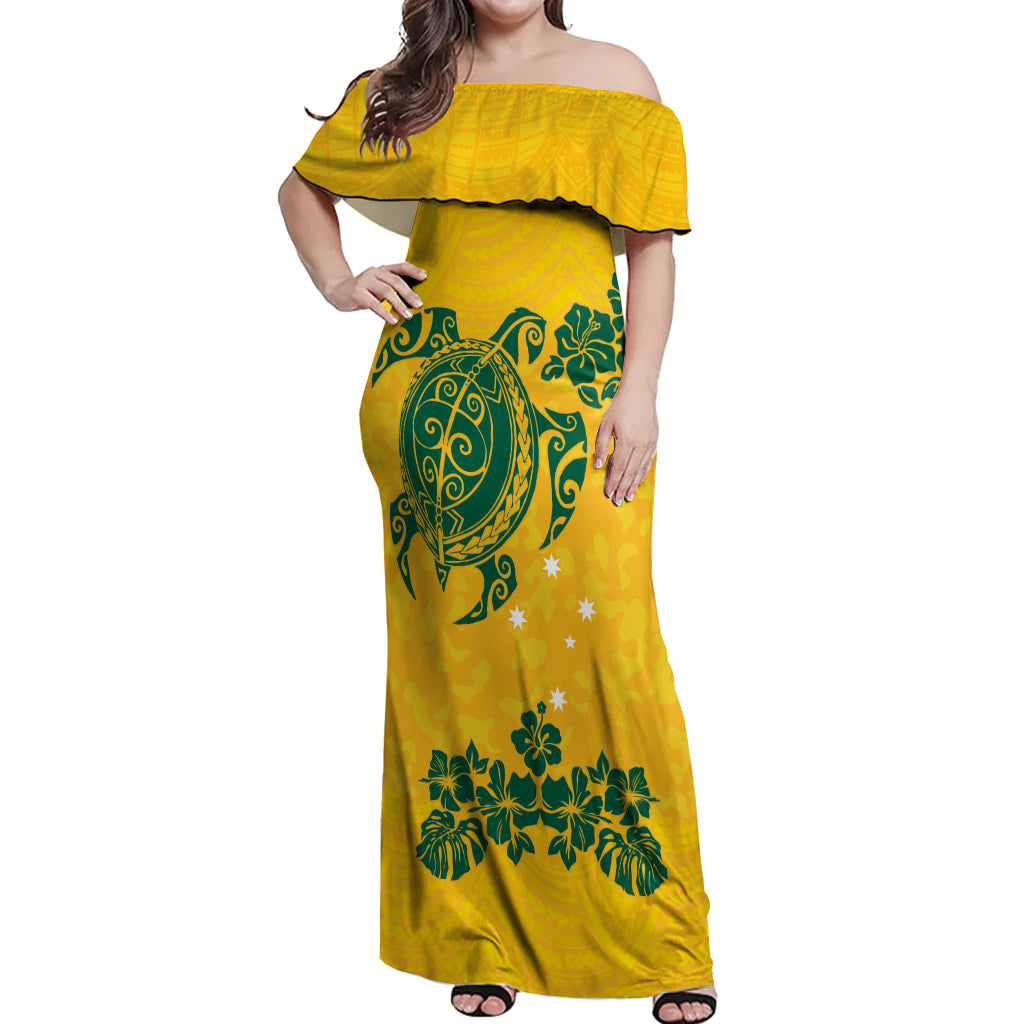 custom-australia-soccer-off-shoulder-maxi-dress-socceroos-hibiscus-and-turtle-with-polynesian-pattern