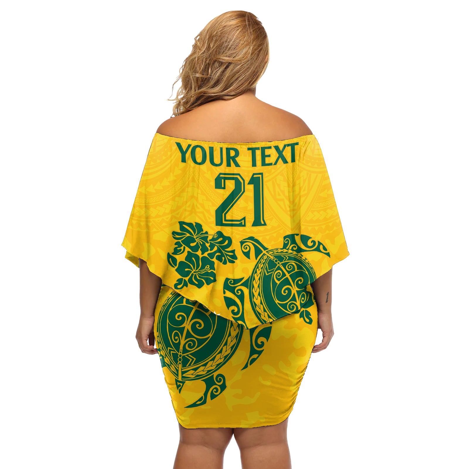 custom-australia-soccer-off-shoulder-short-dress-socceroos-hibiscus-and-turtle-with-polynesian-pattern