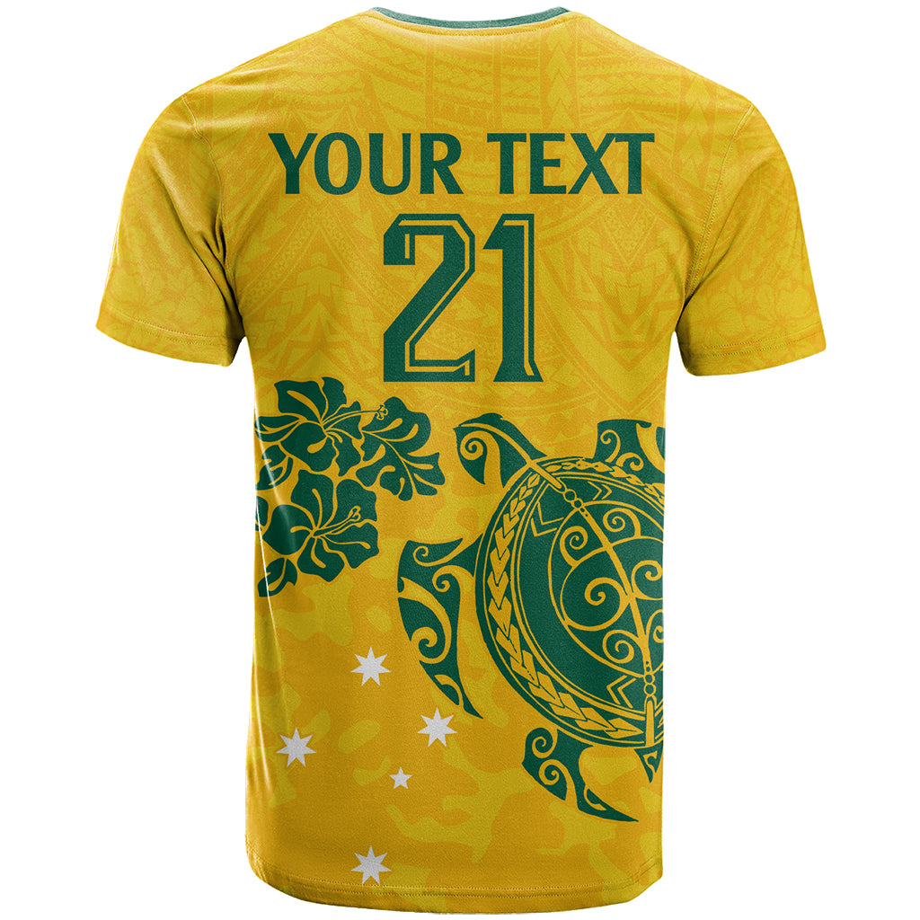 Custom Australia Soccer T Shirt Socceroos Hibiscus and Turtle With Polynesian Pattern LT9 - Vibe Hoodie Shop