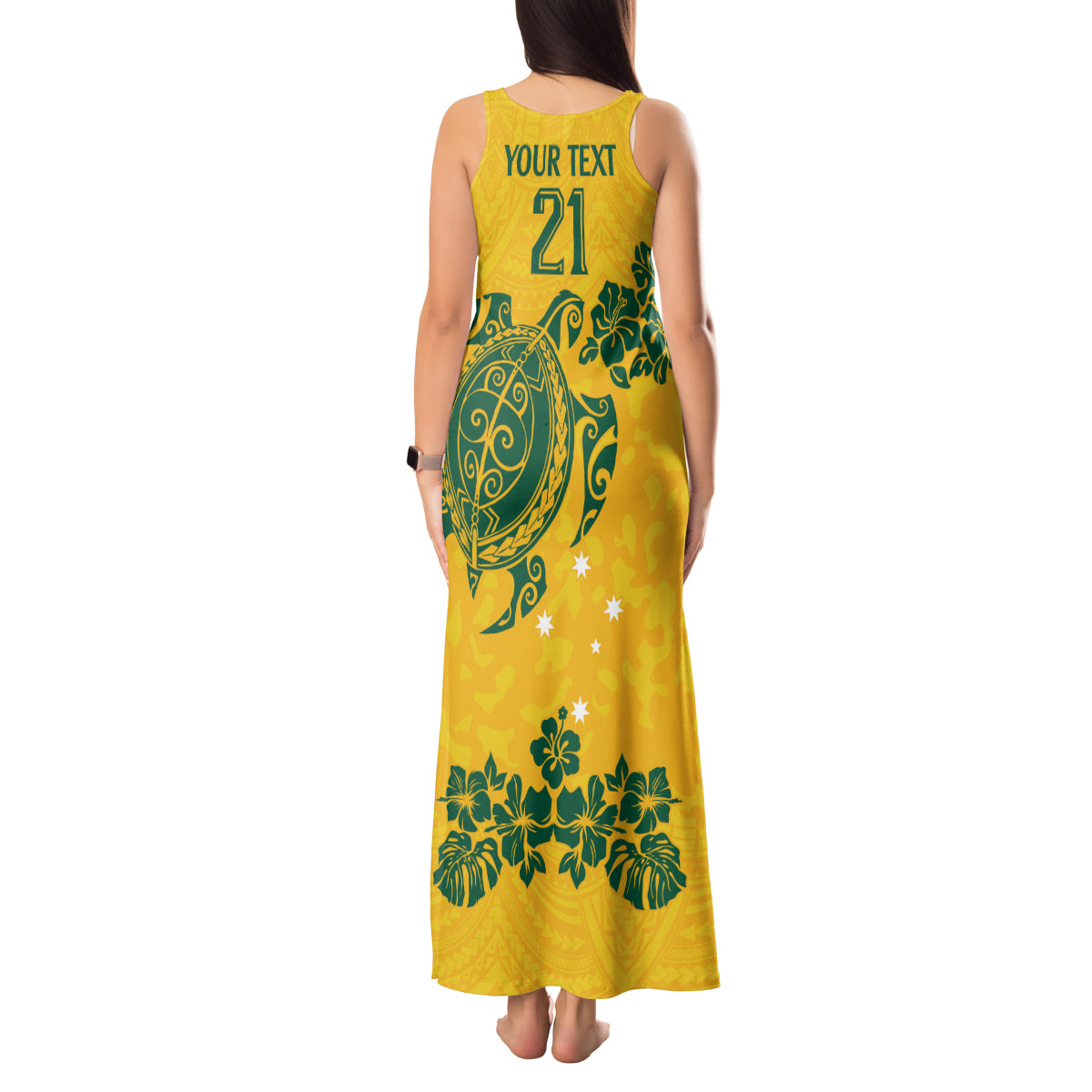 custom-australia-soccer-tank-maxi-dress-socceroos-hibiscus-and-turtle-with-polynesian-pattern