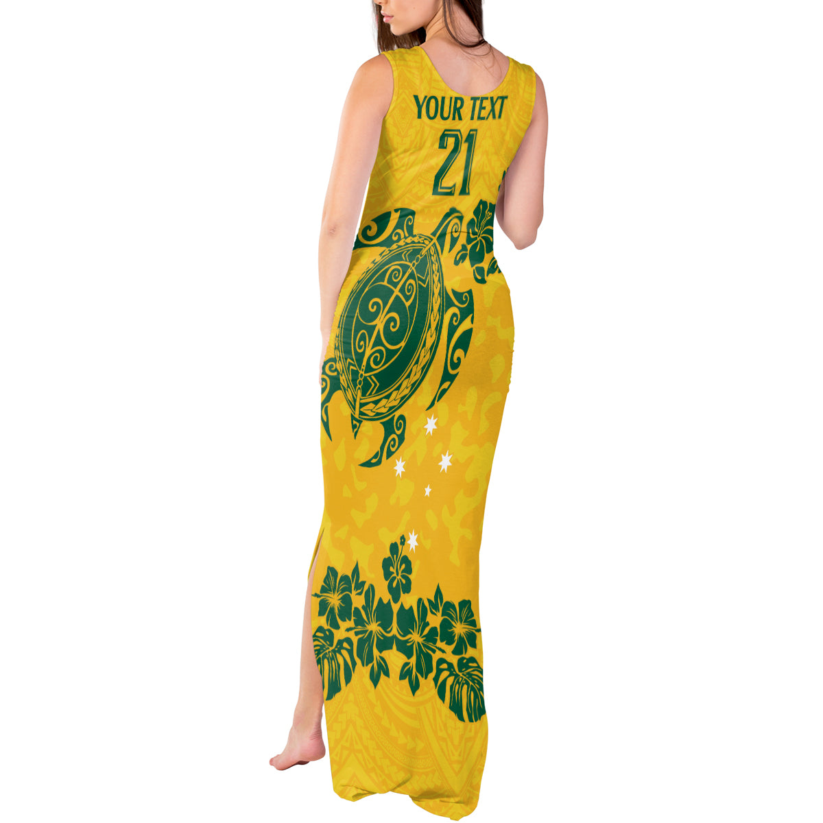 custom-australia-soccer-tank-maxi-dress-socceroos-hibiscus-and-turtle-with-polynesian-pattern