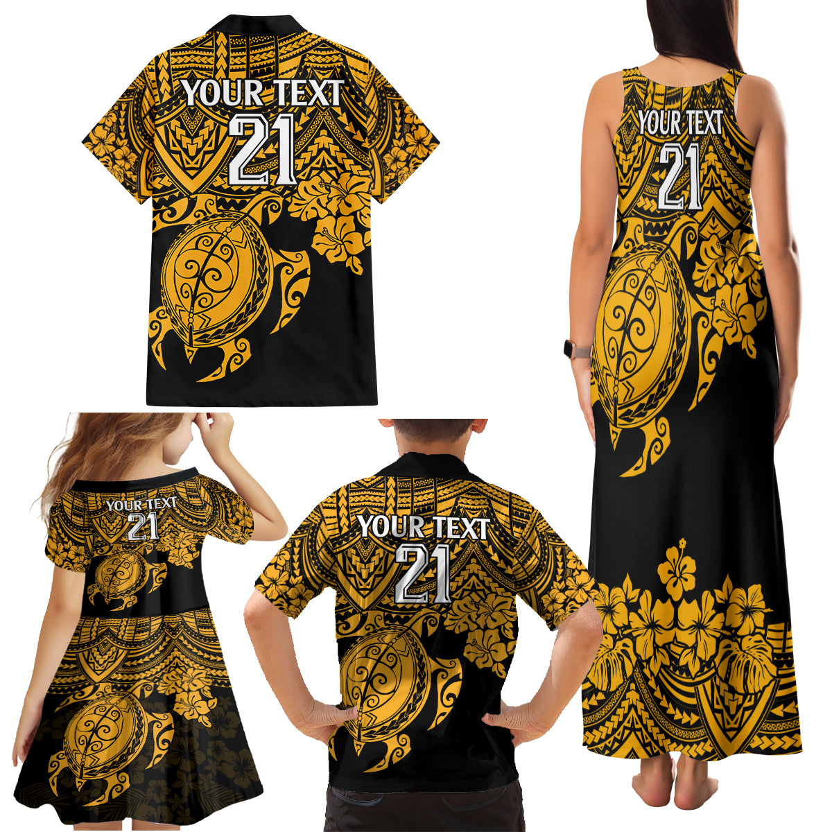 custom-australia-matildas-family-matching-tank-maxi-dress-and-hawaiian-shirt-hibiscus-and-turtle-with-polynesian-pattern