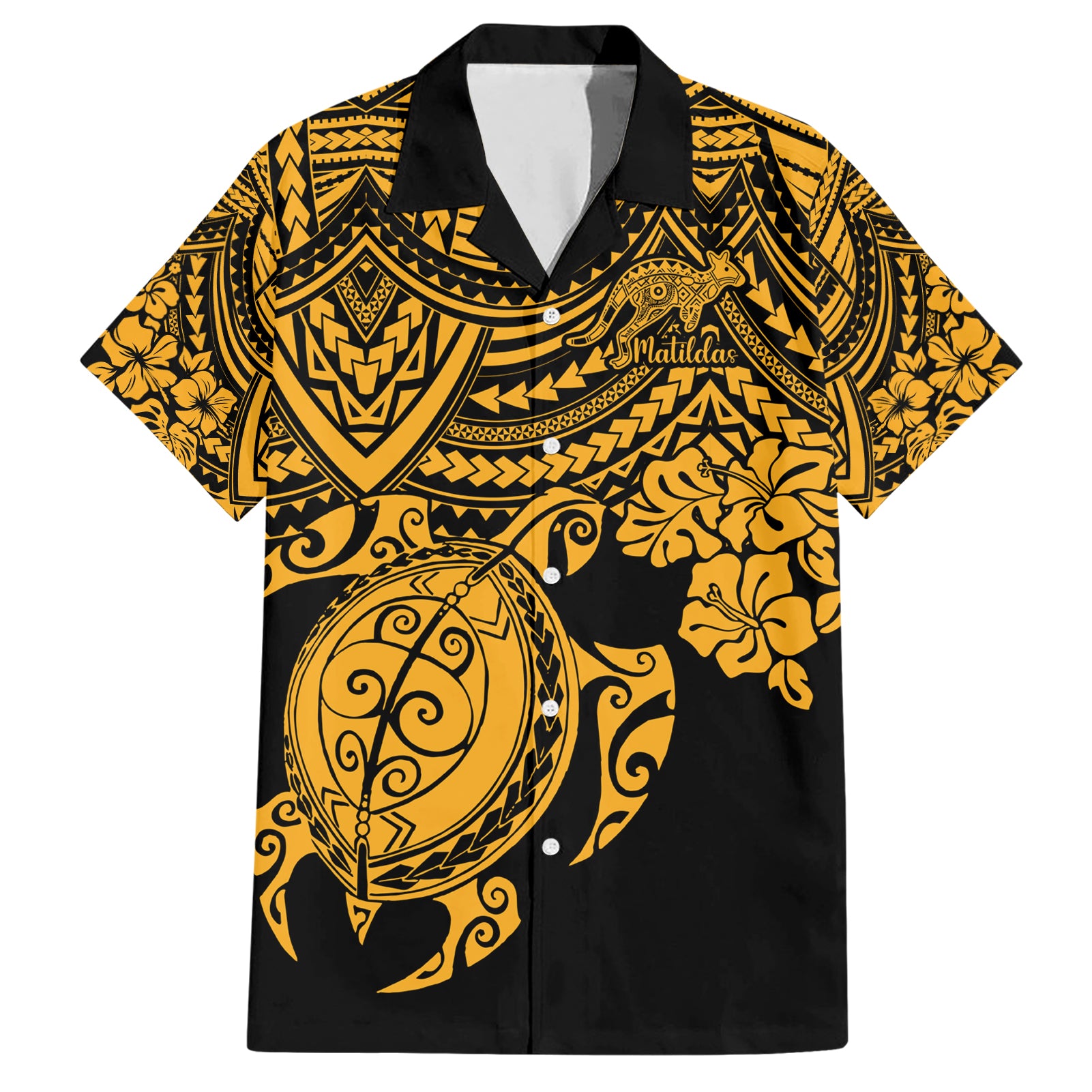 Custom Australia Matildas Hawaiian Shirt Hibiscus and Turtle With Polynesian Pattern - Vibe Hoodie Shop