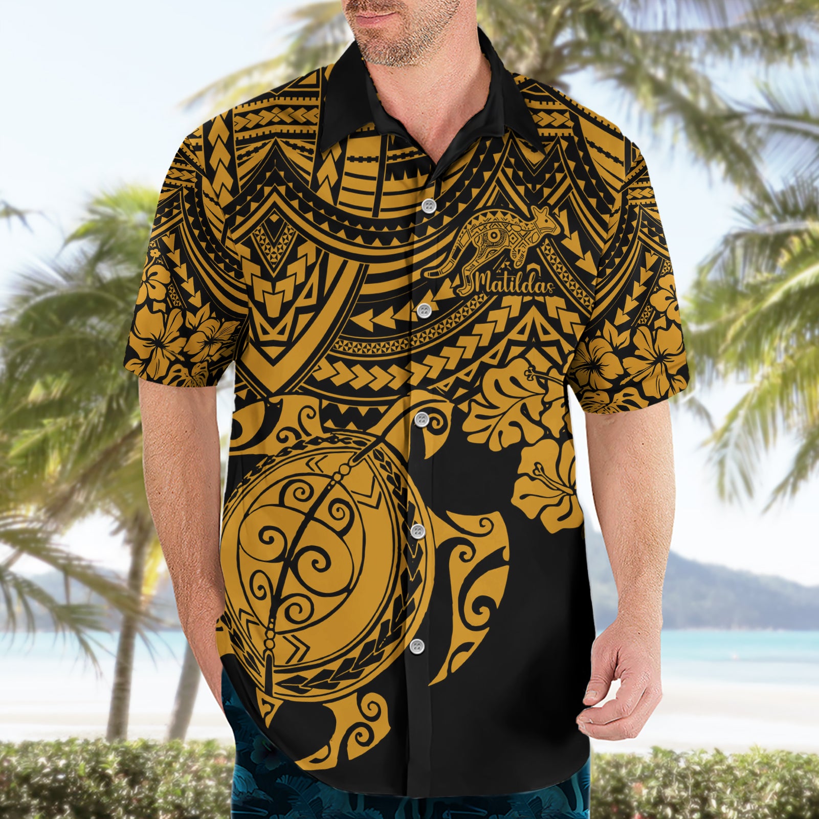 Custom Australia Matildas Hawaiian Shirt Hibiscus and Turtle With Polynesian Pattern - Vibe Hoodie Shop