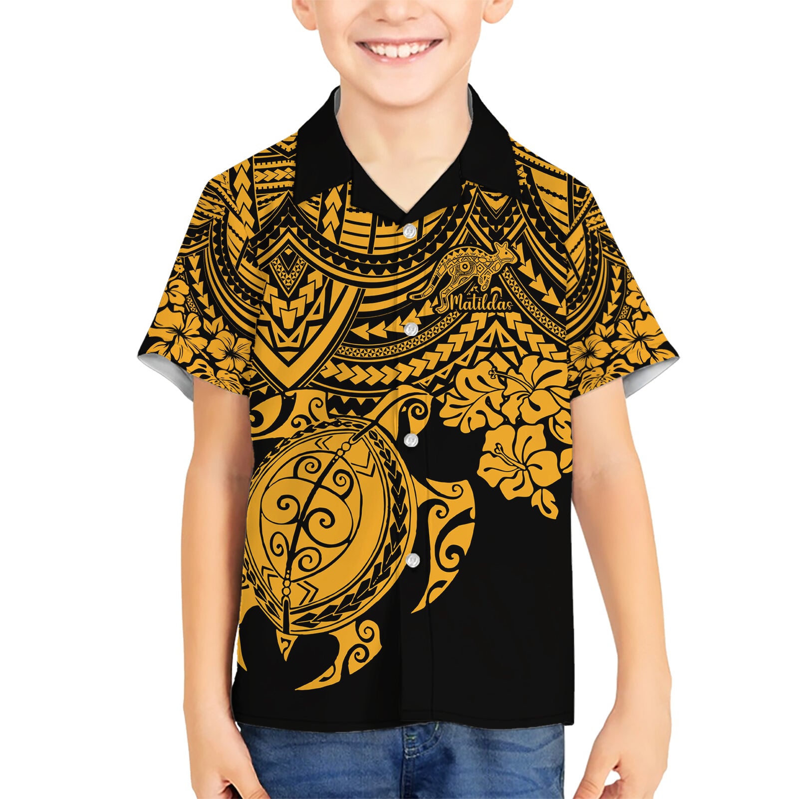 Custom Australia Matildas Hawaiian Shirt Hibiscus and Turtle With Polynesian Pattern - Vibe Hoodie Shop