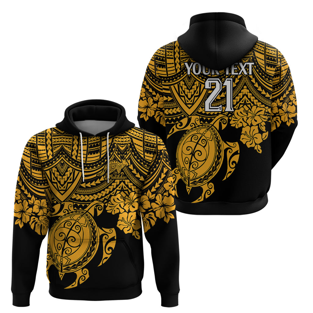Custom Australia Matildas Hoodie Hibiscus and Turtle With Polynesian Pattern LT9 - Vibe Hoodie Shop