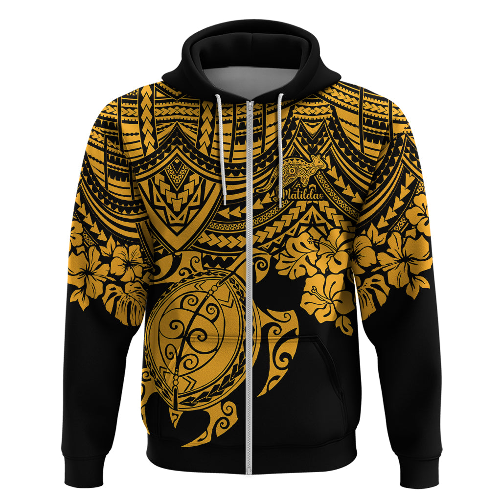 Custom Australia Matildas Hoodie Hibiscus and Turtle With Polynesian Pattern LT9 - Vibe Hoodie Shop
