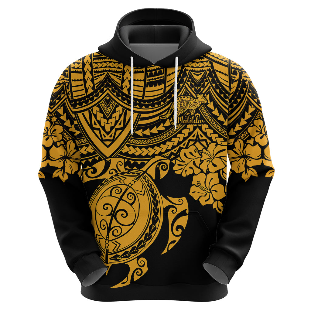 Custom Australia Matildas Hoodie Hibiscus and Turtle With Polynesian Pattern LT9 - Vibe Hoodie Shop