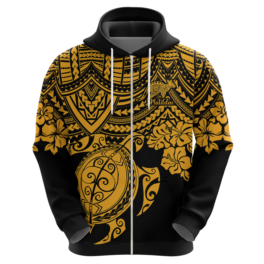 Custom Australia Matildas Hoodie Hibiscus and Turtle With Polynesian Pattern LT9 - Vibe Hoodie Shop