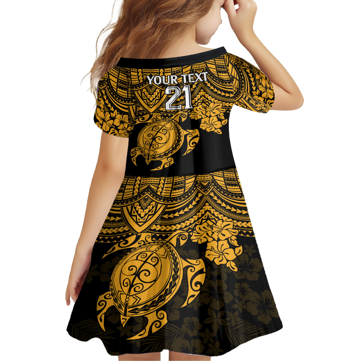 Custom Australia Matildas Kid Short Sleeve Dress Hibiscus and Turtle With Polynesian Pattern - Vibe Hoodie Shop