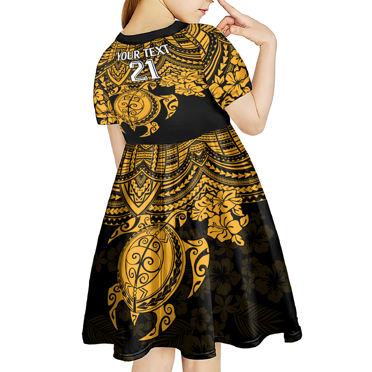 Custom Australia Matildas Kid Short Sleeve Dress Hibiscus and Turtle With Polynesian Pattern - Vibe Hoodie Shop