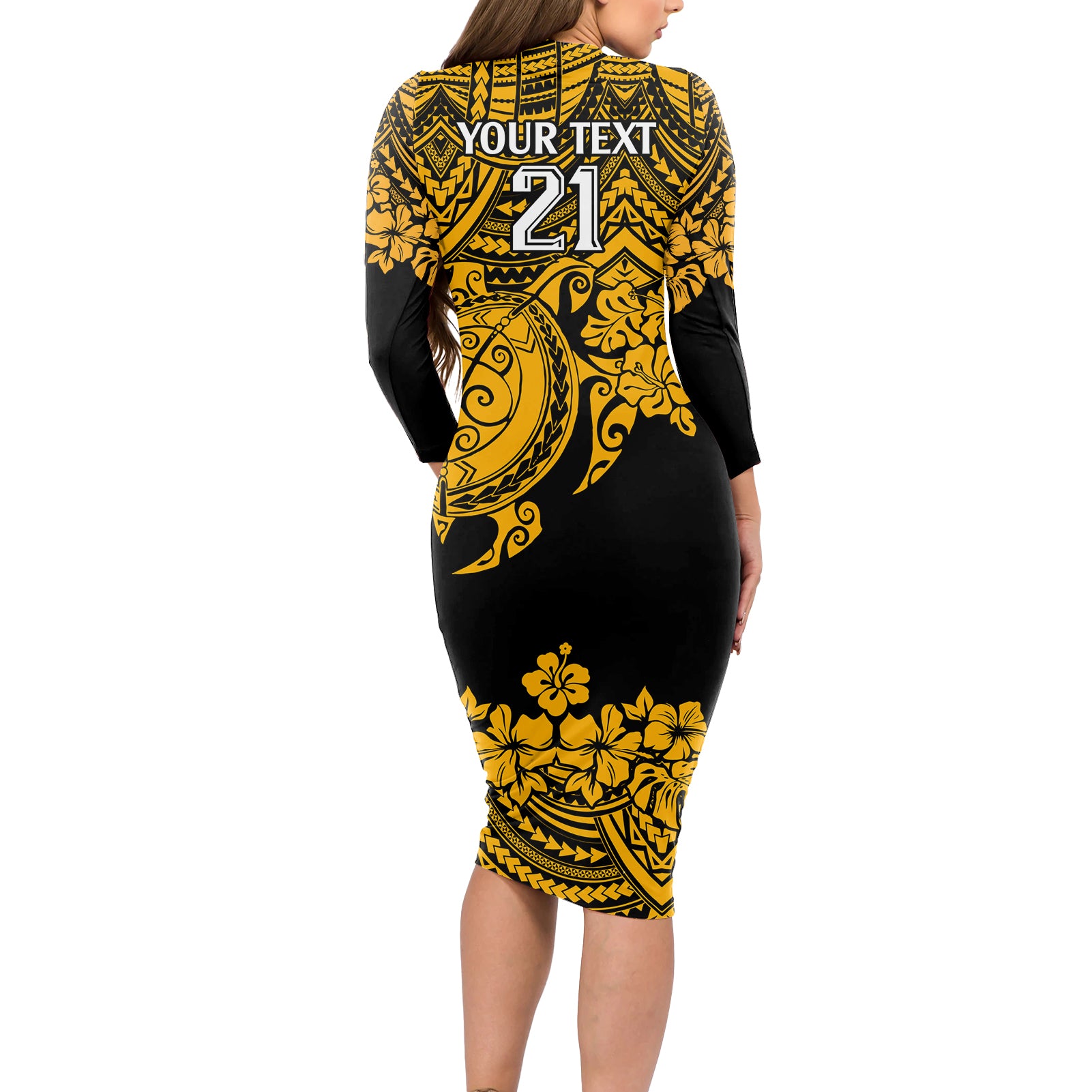 custom-australia-matildas-long-sleeve-bodycon-dress-hibiscus-and-turtle-with-polynesian-pattern