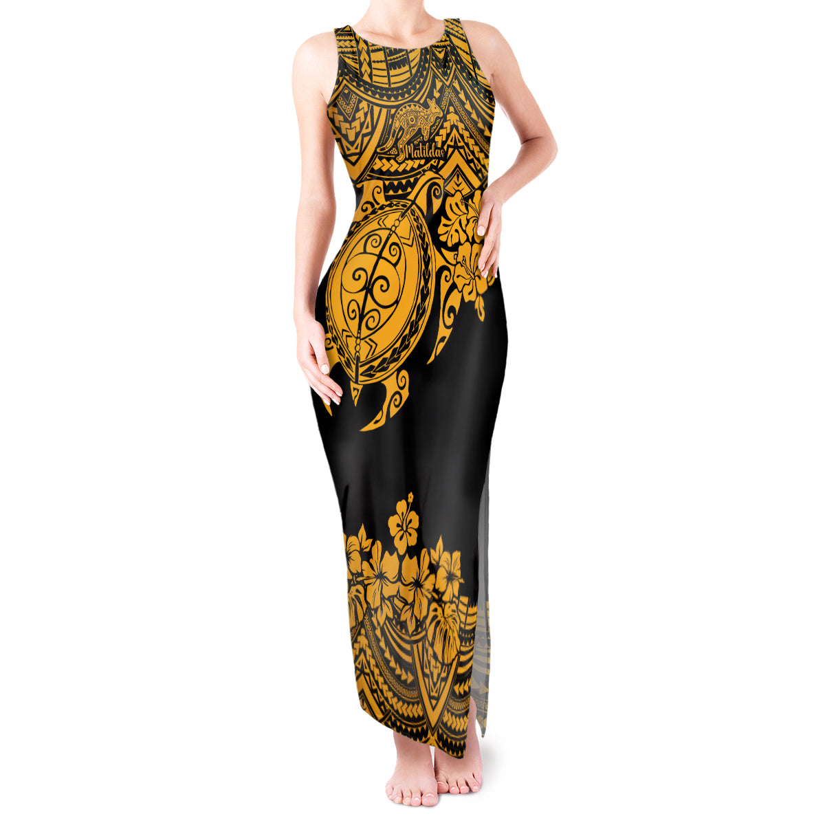 custom-australia-matildas-tank-maxi-dress-hibiscus-and-turtle-with-polynesian-pattern