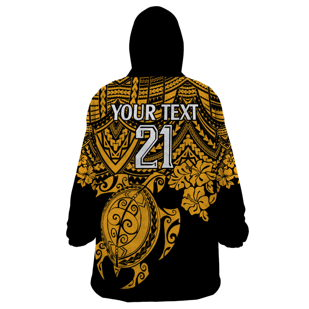 Custom Australia Matildas Wearable Blanket Hoodie Hibiscus and Turtle With Polynesian Pattern - Vibe Hoodie Shop