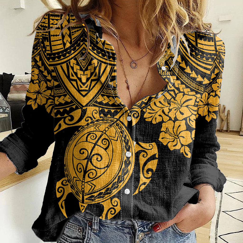 Custom Australia Matildas Women Casual Shirt Hibiscus and Turtle With Polynesian Pattern - Vibe Hoodie Shop