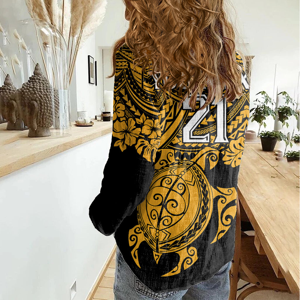 Custom Australia Matildas Women Casual Shirt Hibiscus and Turtle With Polynesian Pattern - Vibe Hoodie Shop