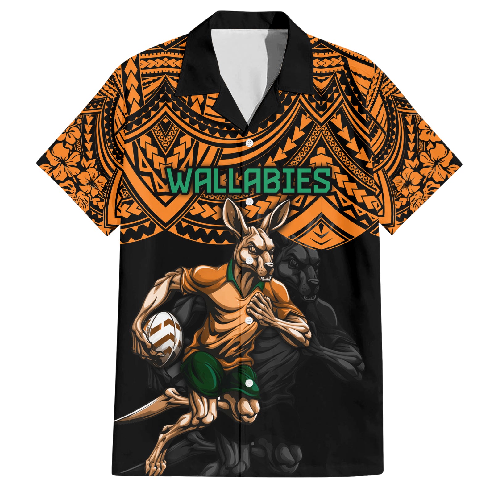 Cusrom Australia Wallabies Rugby Hawaiian Shirt Hibiscus and Turtle With Polynesian Pattern - Vibe Hoodie Shop