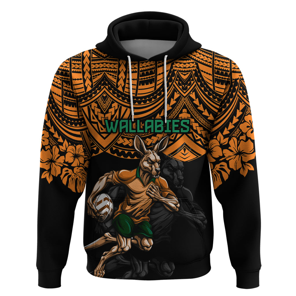 Cusrom Australia Wallabies Rugby Hoodie Hibiscus and Turtle With Polynesian Pattern LT9 - Vibe Hoodie Shop