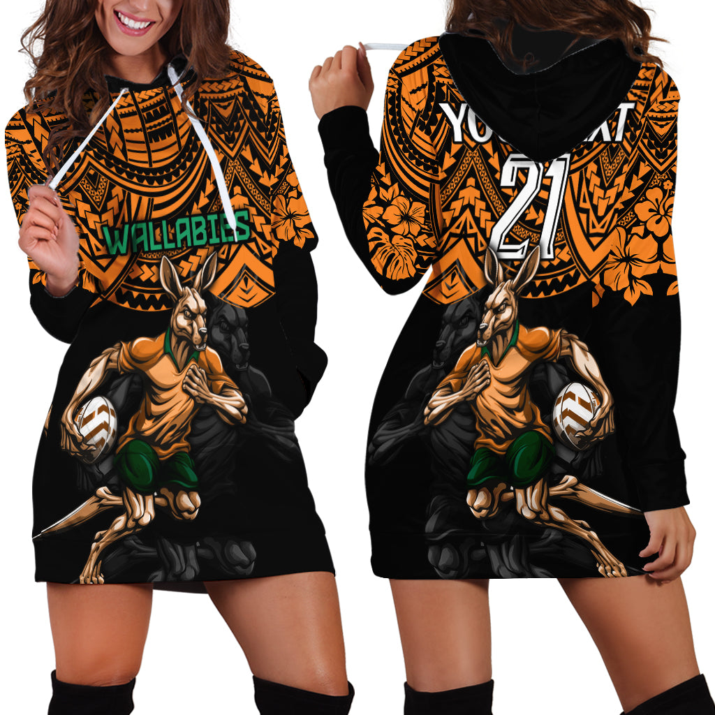 Cusrom Australia Wallabies Rugby Hoodie Dress Hibiscus and Turtle With Polynesian Pattern - Vibe Hoodie Shop