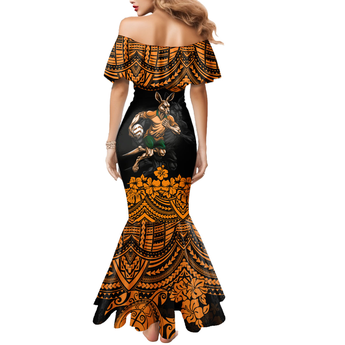 cusrom-australia-wallabies-rugby-mermaid-dress-hibiscus-and-turtle-with-polynesian-pattern