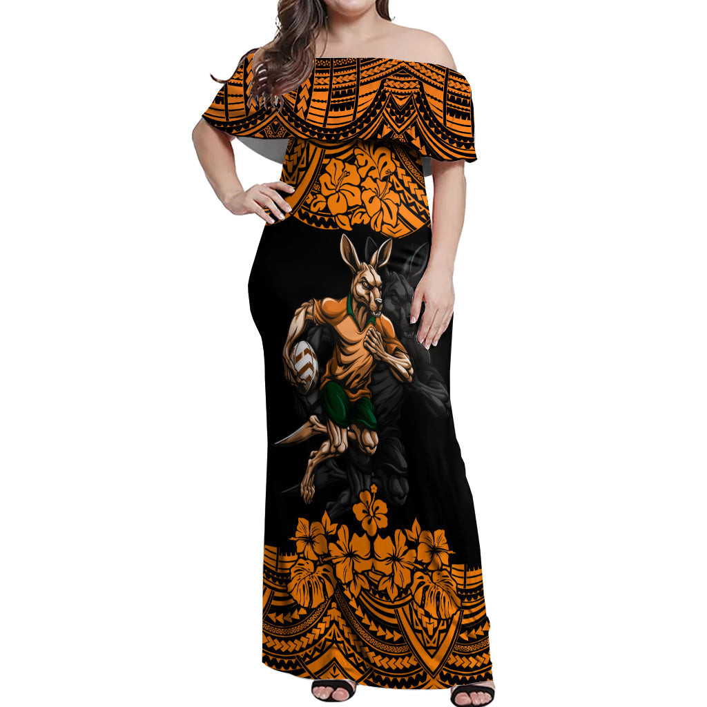 cusrom-australia-wallabies-rugby-off-shoulder-maxi-dress-hibiscus-and-turtle-with-polynesian-pattern