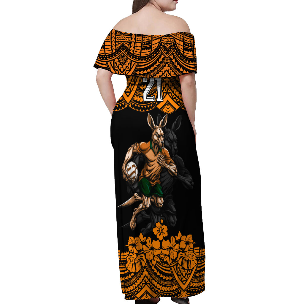 cusrom-australia-wallabies-rugby-off-shoulder-maxi-dress-hibiscus-and-turtle-with-polynesian-pattern