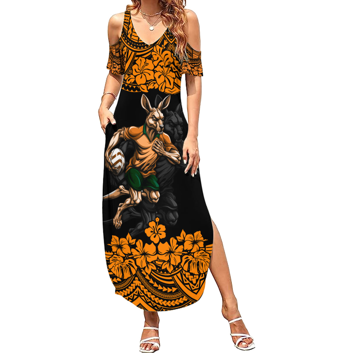 cusrom-australia-wallabies-rugby-summer-maxi-dress-hibiscus-and-turtle-with-polynesian-pattern