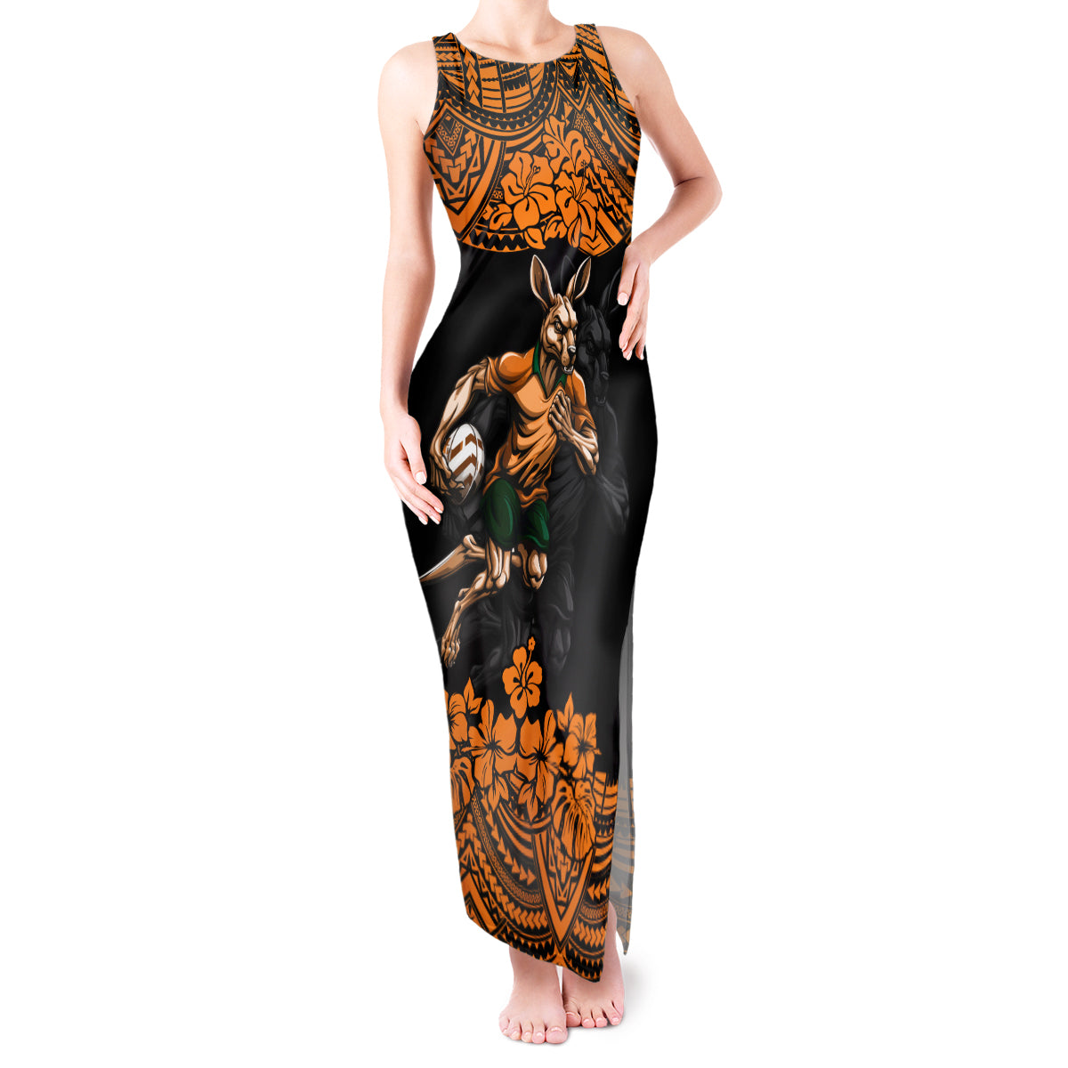 cusrom-australia-wallabies-rugby-tank-maxi-dress-hibiscus-and-turtle-with-polynesian-pattern