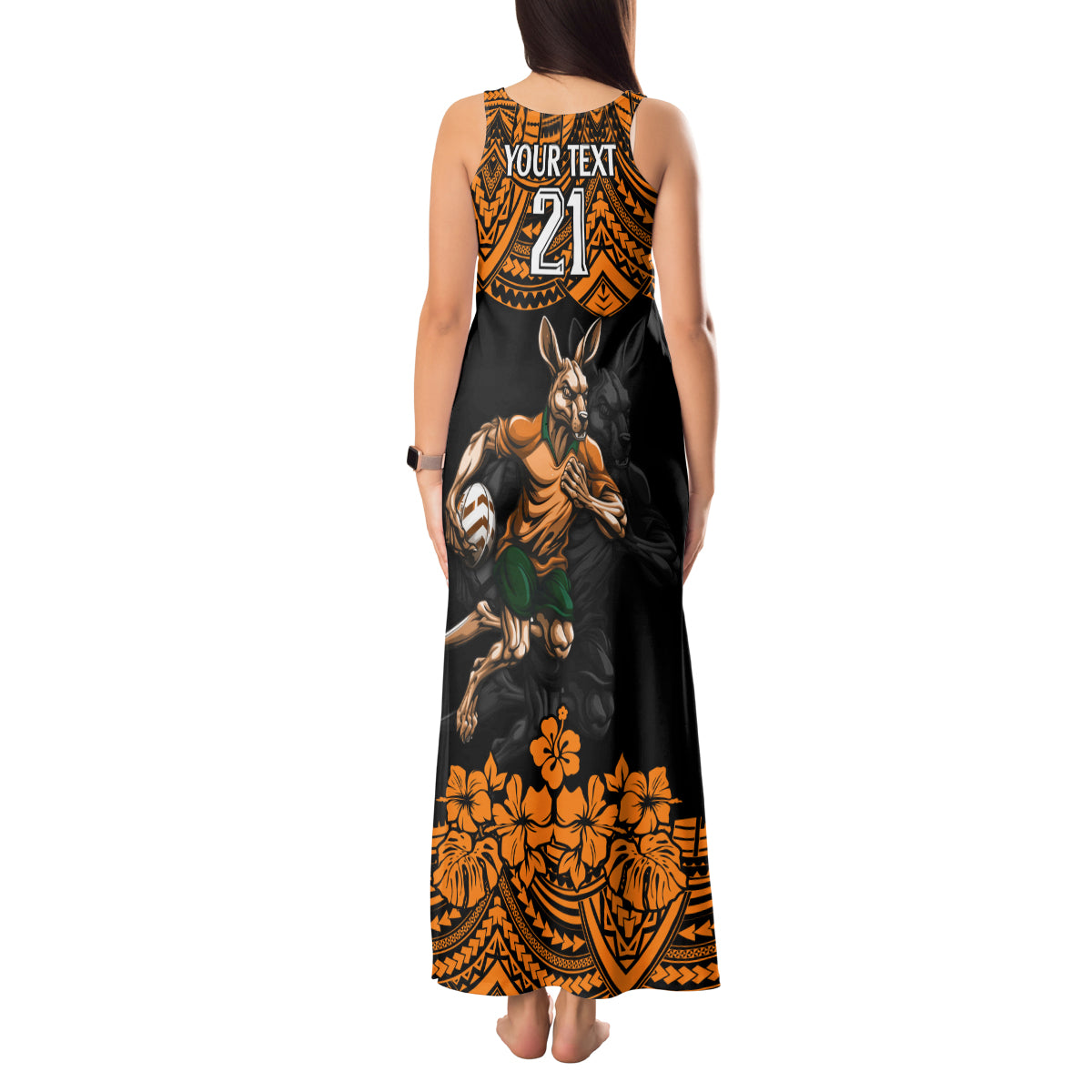 cusrom-australia-wallabies-rugby-tank-maxi-dress-hibiscus-and-turtle-with-polynesian-pattern