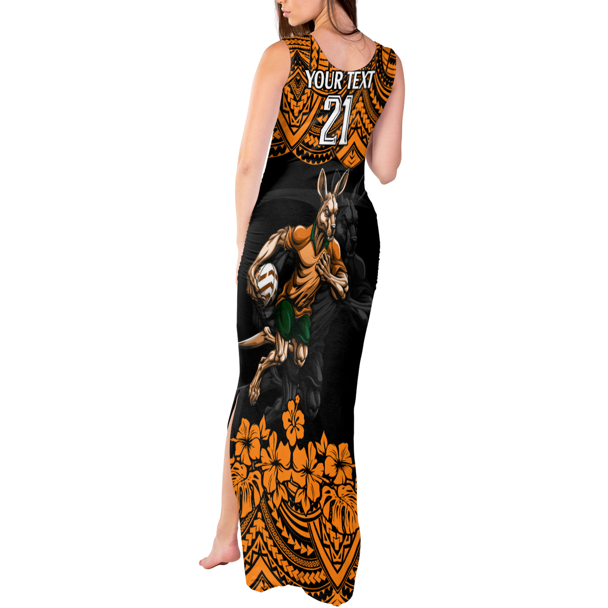 cusrom-australia-wallabies-rugby-tank-maxi-dress-hibiscus-and-turtle-with-polynesian-pattern