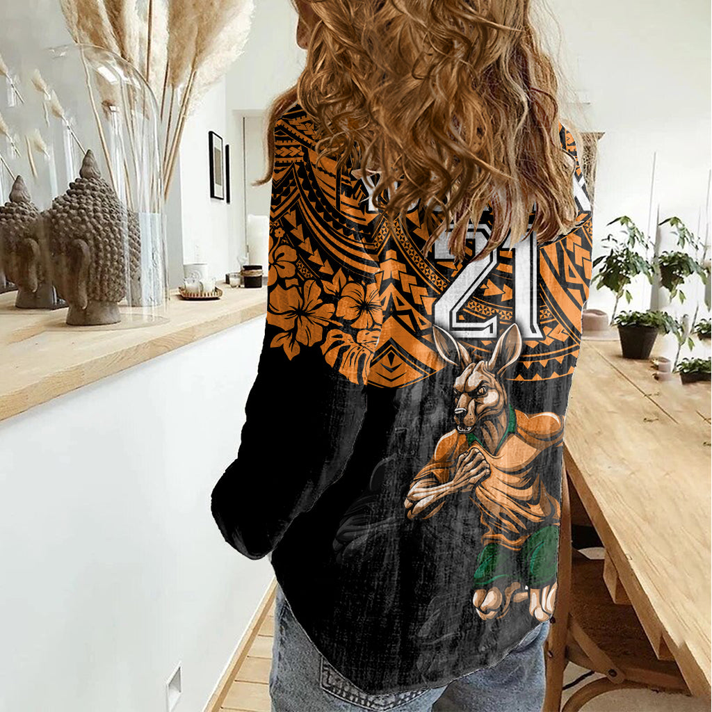 Cusrom Australia Wallabies Rugby Women Casual Shirt Hibiscus and Turtle With Polynesian Pattern - Vibe Hoodie Shop