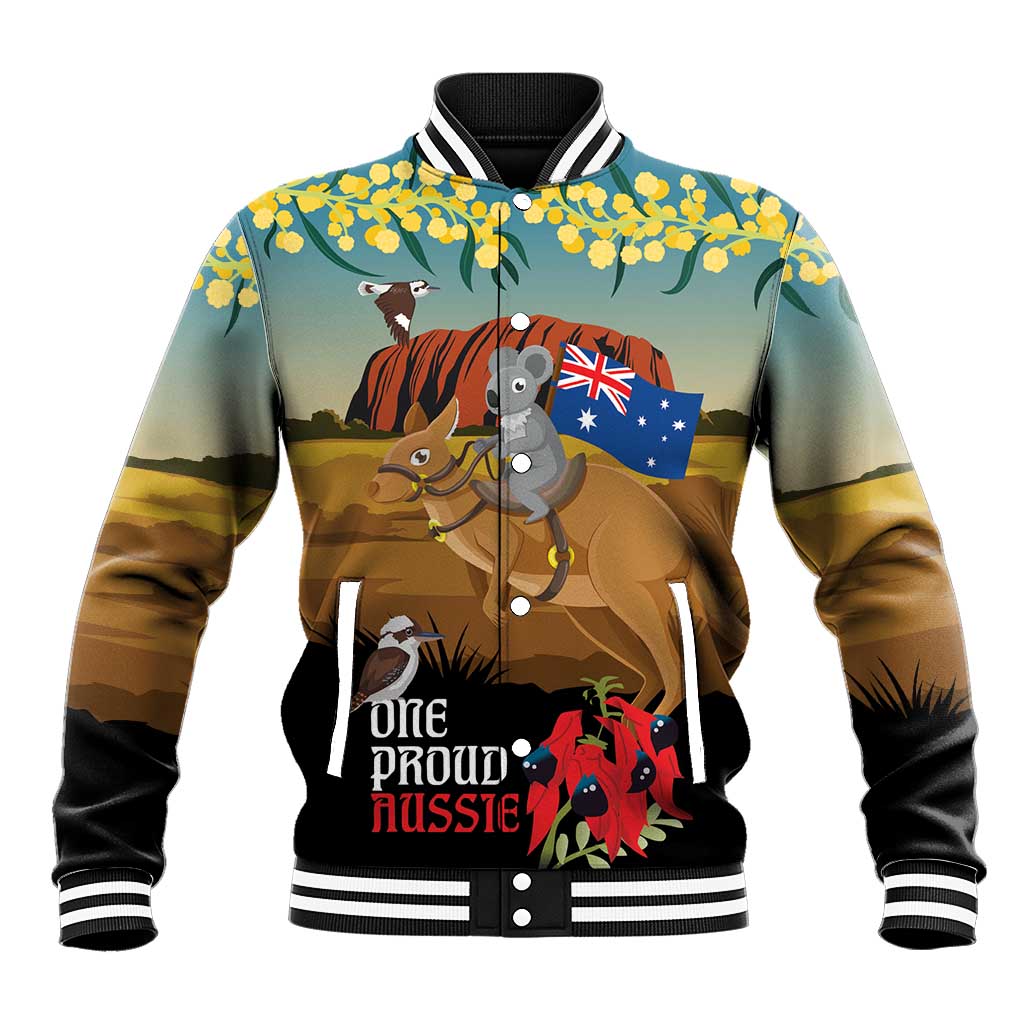 26 January One Proud Aussie Baseball Jacket Kangaroo and Koala Happy Australia Day - Vibe Hoodie Shop